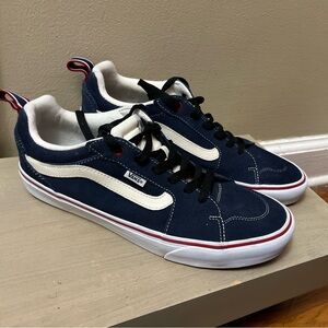 Vans Men's Dark Blue and White Sneakers.